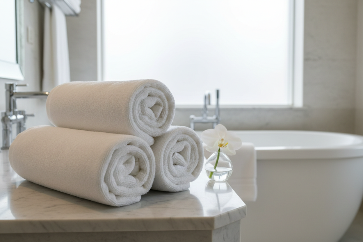 toalla de baño de hotel blanca 